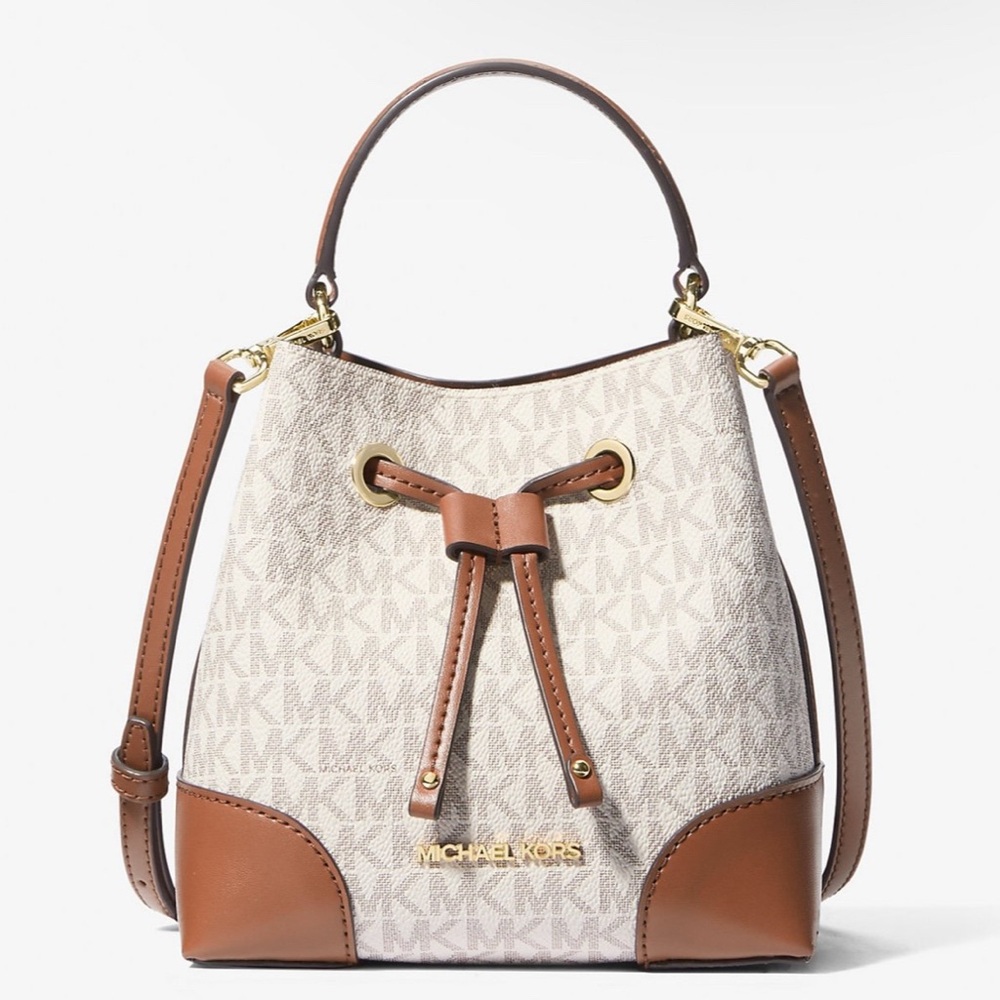 Michael Kors Brown and Cream Shoulder Bag with Gold Accents